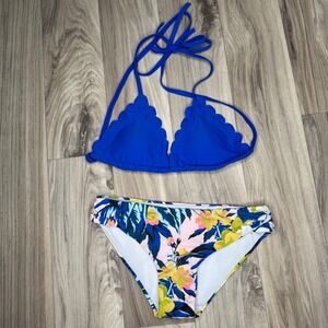 Unbranded Bikini Top Womens Small Blue Scalloped Triangle Swimwear #2718